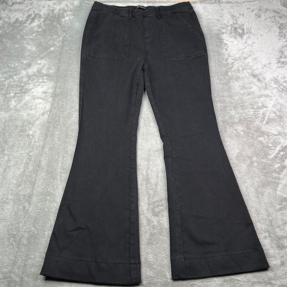 Judy Blue Pull‎ On Flare Jeans Womens 13/31 Black Solid Stretch Patch Pockets